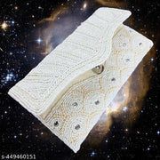 Wedding & Party Wear Clutch For Women || Stylish & Casual Clutch For Women & Girls || Beaded Women Designer Clutch Purs & Wallet || Handcrafted open Closure Clutches for Women and Girls (White)