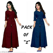 Women Rayon Front Slit Solid Kurti