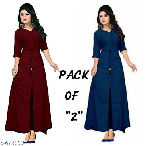 Women Rayon Front Slit Solid Kurti