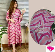 Trendy New Stylish Western Wear Chevron Printed Design Rayon Kaftan for Women's Ethnic Wear Party Wear Dress Pink White