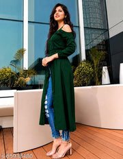 Trendy Attractive Stylish Solid Olive Off-Shoulder Kurtis for Women (Latest Design for Festive Season 2026)