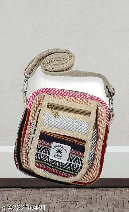 MYRIAD  Square  Hemp Yoga Bag Multicolor Pattern Square  Hemp Crossbody Bag Handcrafted Multicolor Pack of 1 Multicolor ( 8*8)
