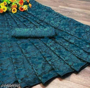 Brasso Net Aqua Blue Saree With Blouse