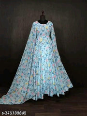 Divine Sky Blue Floral Georgette Anarkali Gown Set