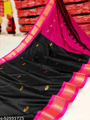 Paithani Cotton Silk Black Tassels and Latkans Saree With Blouse