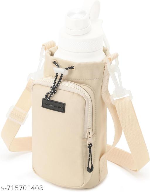 Stylish Water Bottle Holder Bag with Mobile Pouch Crossbody Sling Bag for Men & Women Adjustable Strap for Gym Travel Walking Hands-Free Bottle Carrier Khaki Color