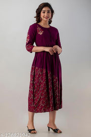New Stylish Gold Print Rayon Anarkali Long Flared Kurti