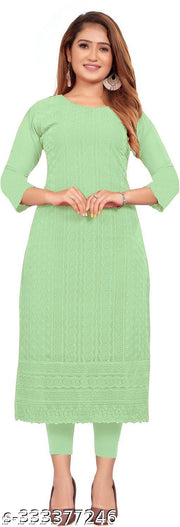 Apaari Fab Women's Embroidered Georgette Straight Kurti
