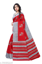 Women's Desinger Lichi Silk Printed Saree with Blouse Piece