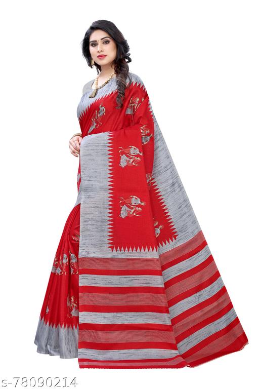 Women's Desinger Lichi Silk Printed Saree with Blouse Piece