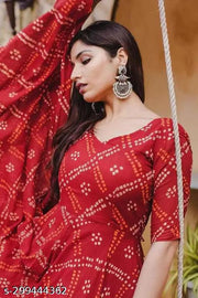 Rayon Printed Red Bandhej Kurti For Women/Girls