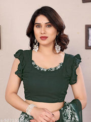 Floral Printed Women's Party Wear Saree With Unstiched Blouse Pieace