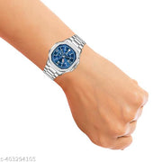 Glazba Day & Date Function Watch With Silver Coated Dial, Stainless Steel Chain Strap Analog Watch - For Men