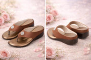 Women Copper Comfort Wedge Slippers with Stylish Stone Work | Daily Wear & Party Use
