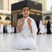 Ahram Belt for Kids | Hajj Umrah | White PU Leather | Adjustable Waist Size 19–25 | 2 Pockets | Sharia Compliant | Al-Harmain