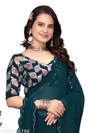 GRIFEZ WOMEN'S FANCY GEORGETTE SILVER PANKHUDI SAREE