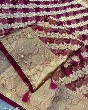 TF Silk House Banarasi Organza Silk Saree Stone Work & Sirwoski Work