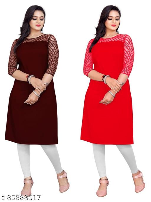 3/4th Sleeves American Crepe And Rasal Net Kurti Pack Of 2 (45"Inches)