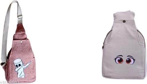 Eco-Friendly Canvas Sling Bag with Cute Cartoon Eyes Print Coss Body Bag Large