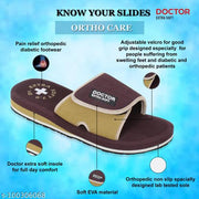 DOCTOR EXTRA SOFT D-51-Brown-Beige Men's Adjustable Strap Orthopaedic Diabetic Comfort Daily Use Slippers & Flipflops