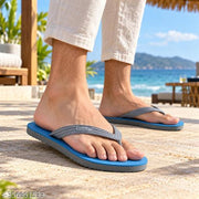 YUKI Unisex Grey Blue Flip Flops | Rubber Slippers | Hawai Chappal | Lightweight Non Slip Waterproof Slippers | Casual Footwear for Men & Women