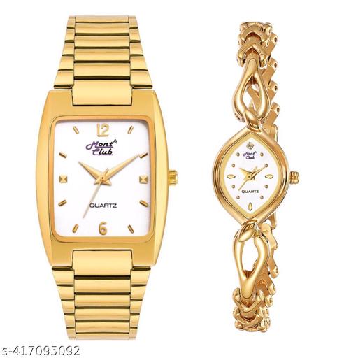 Luxurious Golden Analog Couple Watchno