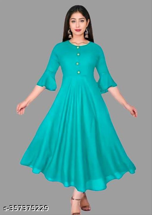 Amazing Latest Fashion Women's Solid Flared kurti | women gowns cotton | (Aqua Blue)
