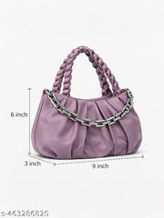 Trendy Soft PU Leather Handbag for Women & Girls with Braided Handle | Chain Shoulder Bag with Sling Strap