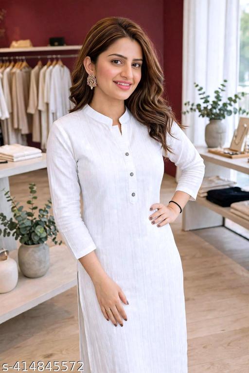 Apaari Fab Women's Cotton Straight Kurti | Aagam Fabulous Kurtis | Women Cotton White Straight Office Wear Casual Kurti | White Kurta For Women | Coller Kurti