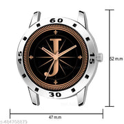 Talgo Analog Round Black Dial ALPHABET J Design Stylish Black Leather Strap Classic Design Fancy Wrist Watch for Men and Boys, Pack of 1 - ALP-J-AVO-SIL-BLK-L