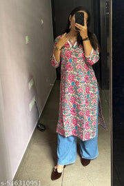 Stylish Cotton Printed Fancy V-neck Kurti