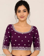 Georgette Embroidered Elegant Purple Color Sreee With Blouse
