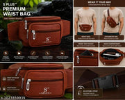 Men's Premium Waist Bag | Crossbody Sling Bag | Multi Pocket Travel Pouch | Brown