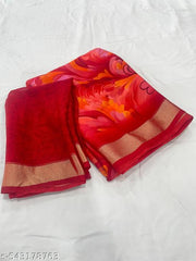 Dori Sarees Red Georgette Saree sari For Woman With Blouse Piece