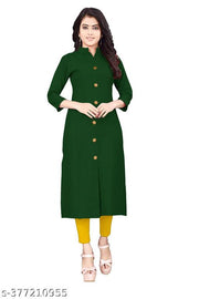 Yova Style Front Slit Cotton Straight Casual Wear Kurti Kurta For Women Regular Use With Mandarin Chinese Collar Show Button Latest Design Girls Formal Dress