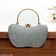 Fantastiqo Silver Apple Shape Textured Party Clutch Bag with Golden Handle