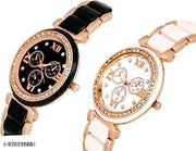 Trendy Rose Gold Women's Analog Watches Combo – Stylish Black & White Dial Wrist Watch Set
