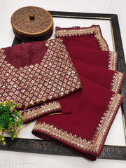 Fency Disener Georgette Pretty Sarees With New Fency Border With Blouse Piece.