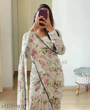 White Flower Printed Georgette Saree