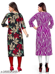 Polyster/Crepe fabric-Stylish Women's MultiColor Digital Printed Straight Kurti (COMBO-2)