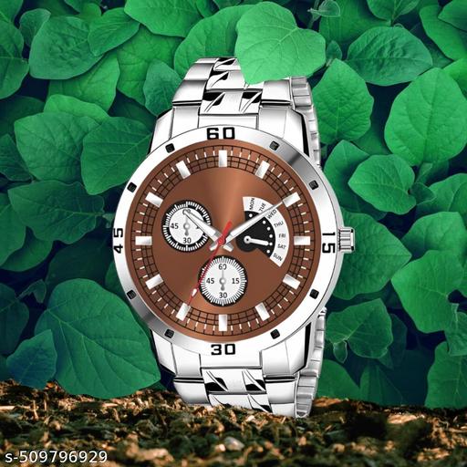 Letest Trendy Luxe Brown  Dial Analog Watch , Sleek Metal Band, and Sub-Dials Watch For Men's & Kids