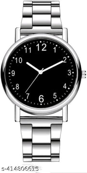 Men's Steel Chain Silver Black Men style Boys Hand Watch Gents 2024 Luxury Design Steel Chain New Model Analog Watch - For Boys