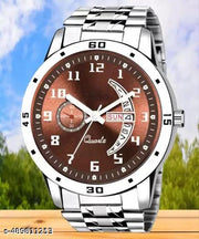 Brown dial day and date function working analog sports watch for mens and boys(metal belt day and date watch for mens)