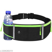 QUINZEE Running Waist Bag with Water Bottle Holder | 3 Pocket Adjustable Running Belt for Men | Running Pouch Phone Holder for Runners | Waterproof Running Belt for Walking Cycling Hiking (Black) ( PACK OF 1 )