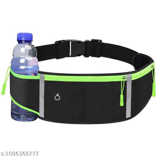 QUINZEE Running Waist Bag with Water Bottle Holder | 3 Pocket Adjustable Running Belt for Men | Running Pouch Phone Holder for Runners | Waterproof Running Belt for Walking Cycling Hiking (Black) ( PACK OF 1 )