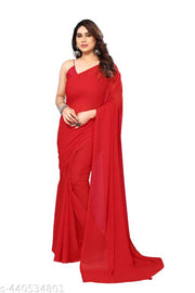 Festive wear Plain Solid  georgette saree with blouse piece
