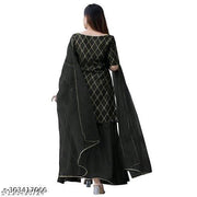 Women's Beautiful Rayon Printed Round Neck Kurta And Sharara With Net Dupatta Set