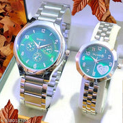 New Bandhan Silver Case Green Dial Stainless Steel Pair Watches Couple watches for Men & women