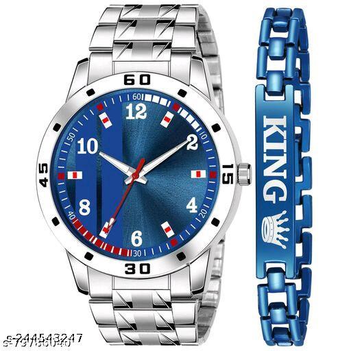 BLUE DIAL WITH STEEL & MATT FINISH BLUE KING BRACELET ANALOG WATCH  - FOR BOYS