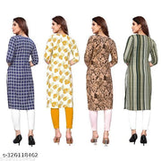 Polyster/Crepe fabric-Women Printed Straight Kurti Combo of 4